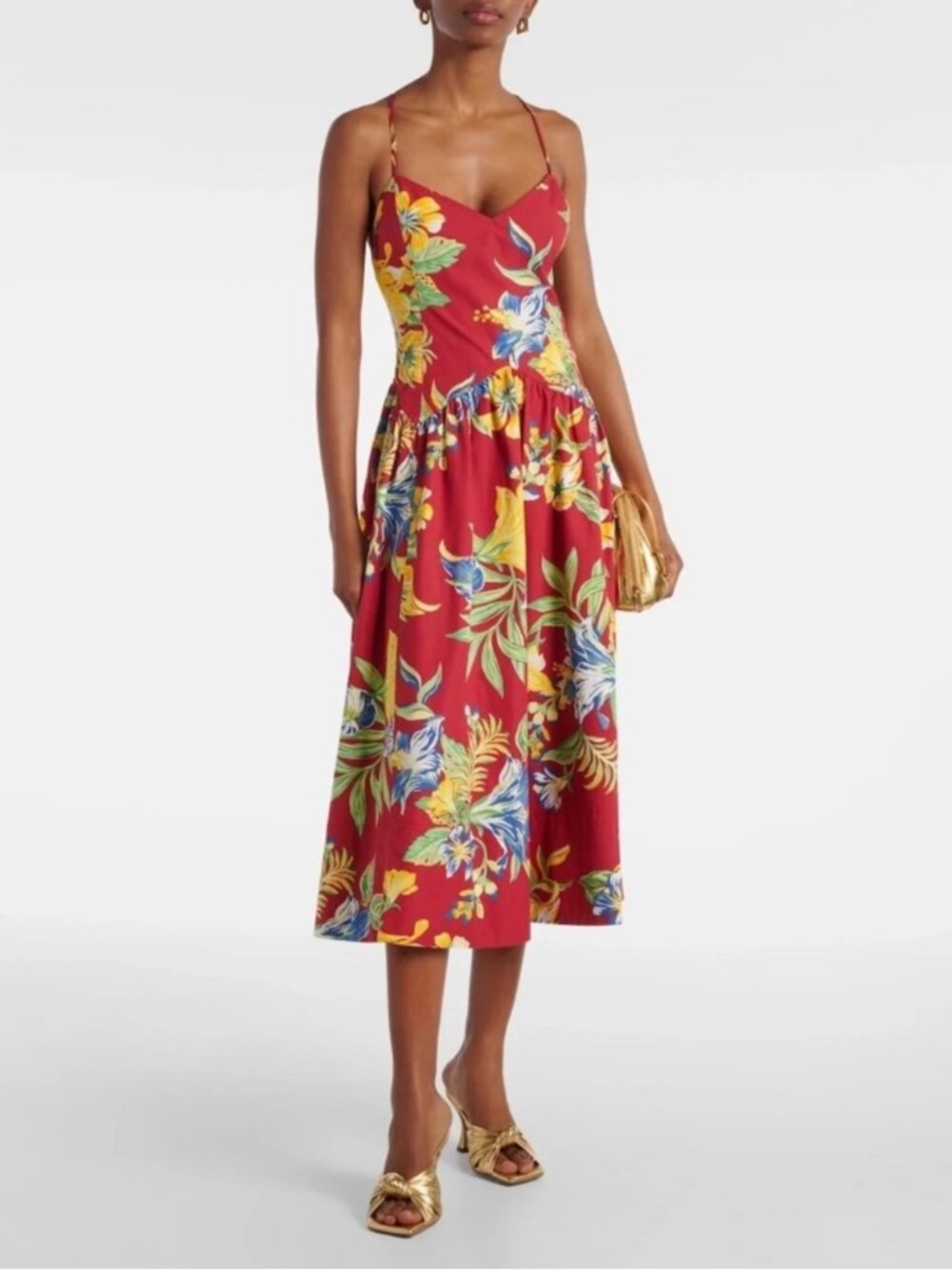 Polo Ralph Lauren Red Tropical Floral Sundress Spaghetti Strap Cotton Sz 6 NWT